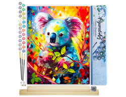 Peinture par Numéro Figured'Art - Koala Coloré Abstrait - Kit de Loisir Créatif DIY Numéro d'Art Complet - 40x50cm toile roulée + châssis en bois à monter