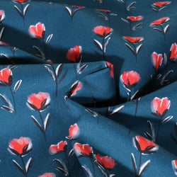 Tissu Popeline de Coton Poppy Éclats de Coquelicot sur fond Bleu nuit