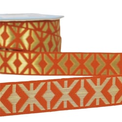 Disquette 25m galon jacquard géométrique 26mm Rouille/or