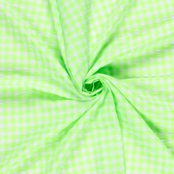Tissu Coton Seersucker carreaux Rayures sur fond Vert fluo