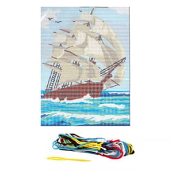 Kit complet canevas 15 x 20 cm motif bateau voilier caravelle
