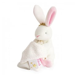 Lapin fleurs pantin avec mouchoir - Doudou et Compagnie - Rose