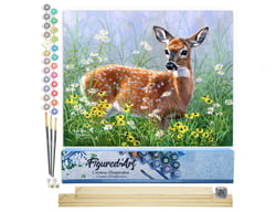 Peinture par Numéro Figured'Art - Biche dans la Prairie - Kit de Loisir Créatif DIY Numéro d'Art Complet - 40x50cm toile roulée + châssis en bois à monter