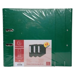 Lot de 3 classeurs à levier - dos de 80mm - format à classer A4 - extérieur en polypropylène / intérieur en papier - Vert foncé - x 4 - Exacompta