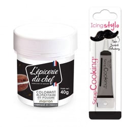 Colorant alimentaire en poudre marron 40 g + Stylo glaçage noir