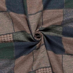 Tissu Jacquard  Motifs Patchwork sur fond Vert foncé