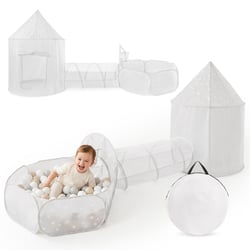 Tente Tunnel Enfant 3 en 1 Château Piscine à Balles Pop-Up Dim 300x120 cm Gris