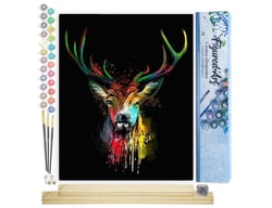Peinture par Numéro Figured'Art - Cerf en Couleur - Kit de Loisir Créatif DIY Numéro d'Art Complet - 40x50cm toile roulée + châssis en bois à monter