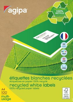 Etiquettes recyclées blanches permanentes 210 x 297 mm 100 feuilles