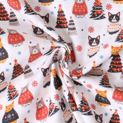 Tissu Coton imprimé  Chatpin Noël sur fond Blanc - Au mètre