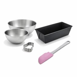 Set pâtisserie avec moule à cake 25 cm et emporte-pièce motif ourson, 2 bols à mixer et spatule Zenker
