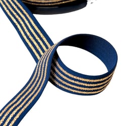 Elastique 4 bandes métalliques 32mm bleu marine/or au mètre