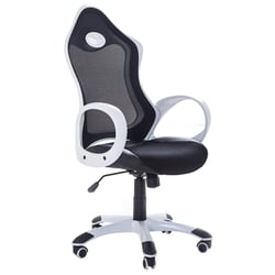 Chaise de Bureau en Tissu Maillé Noir et Structure Blanc avec Roulettes Pivotant Rotation Réglable en Hauteur Design Moderne Confortable
