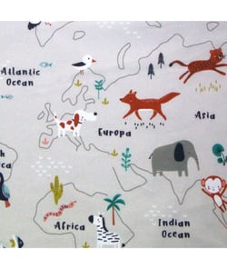 Tissu enfant coton Carte des Animaux de 150 cm de largeur Lin Clair ecru vendu par 50 cm