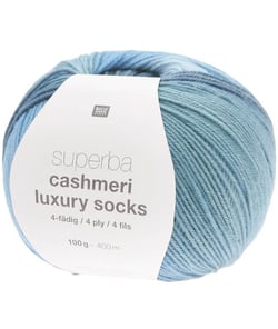 Pelote de Laine à Chaussettes Superba Cashmeri Luxury Socks 4 fils - 100g - Rico Design : Douceur et Luxe pour Vos Pieds Bleu (025 - Bleu dégradé)