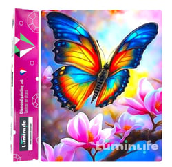 Diamond Painting Broderie Diamant LUMINLIFE 40x50cm, 100% strass, diamants ronds - Papillon et magnolia