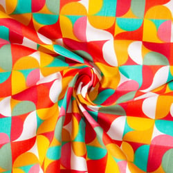 Tissu Coton imprimé  Arty Mabula Pop multicolore sur fond Rouge