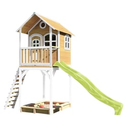 AXI Maison enfant sur pilotis ROMY Brun Blanc avec toboggan Vert Citron et bac à sable - Axi House