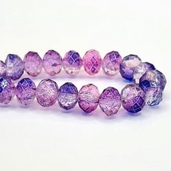 Fil de 70 perles en verre craquelé à facettes deux couleurs fabrication bijoux 8 mm VIOLET BLEU