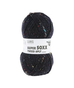 Pelote à tricoter SUPER SOXX TWEED 6 fils - 150 Gr - Lang Yarns : La laine robuste, chaude et élégante 0025 Bleu