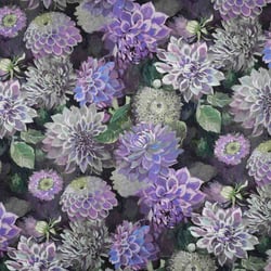 Tissu Toile Canvas fleurs Florombra violettes sur fond Noir profond - Au mètre
