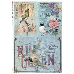 1 feuille de papier de riz 22.5 x 32 cm découpage collage Paper Designs OISEAU FLEUR VINTAGE 0140