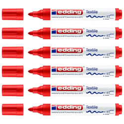Lot de 6 marqueurs textiles pointe ronde 2-3 mm - EDDING - Rouge