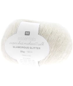 Fil à Tricoter ESSENTIALS SUPER KID MOHAIR LOVES SILK GLAMOROUS GLITTER: Luxe, Douceur et Créativité - 25gr - Rico Design 01 Creme