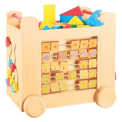 Beeboo - grand chariot d'activités en bois sur roulettes - 44 pièces - cube de marche - jouet d'éveil