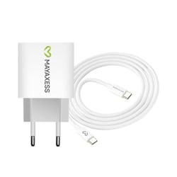 Mayaxess Chargeur Secteur pour iPhone 15 Pro Max 20W + Câble USB-C 1m Blanc