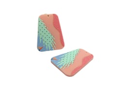 2 Pendentifs rectangle 39*26mm en acétate rose et motifs vert - bleu - rose