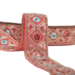 Galon indien brodé 30mm rouge au mètre