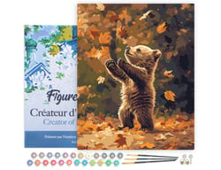Peinture par Numéro Figured'Art avec Cadre - Ourson et feuilles tombantes - Kit de Loisir Créatif DIY Numéro d'Art Complet - 40x50cm toile tendue sur châssis