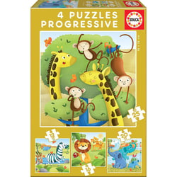 4 puzzles - Les animaux sauvages - Enfant - Dès 3/4 ans