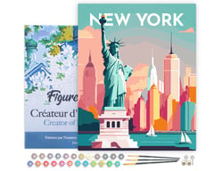 Peinture par Numéro Figured'Art avec Cadre Affiche Vintage New York - Activité Manuelle Kit de Loisir Créatif DIY Numéro d'Art Complet - 40x50cm toile tendue sur châssis