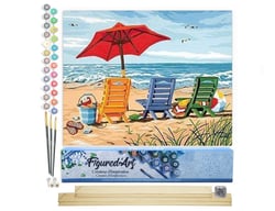 Peinture par Numéro Figured'Art - Chaises à la Plage - Kit de Loisir Créatif DIY Numéro d'Art Complet - 40x50cm toile roulée + châssis en bois à monter