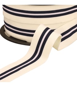 Bobine 20m élastique bicolore avec liseret central 32mm écru