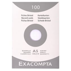 Étui de 100 fiches - bristol quadrillé 5x5 non perforé 148x210mm - Blanc - x 10 - Exacompta