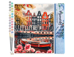 Peinture par Numéro Figured'Art - Vue du Canal à Amsterdam - Kit de Loisir Créatif DIY Numéro d'Art Complet - 40x50cm sans châssis en bois