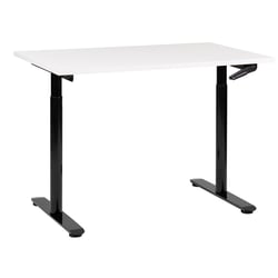 Bureau Réglable Manuellement Plateau Blanc et Structure Acier Noir 120 x 72 cm Hauteur Ajustable Assis Debout Pieds Ronds Design Moderne