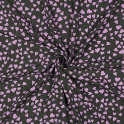 Tissu Viscose EcoVero petits coeurs Lila sur fond Noir
