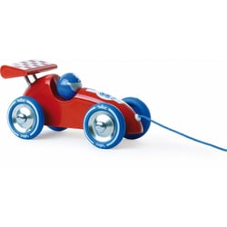 Voiture de course a trainer rouge et bleue