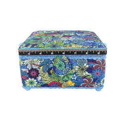 Boîte à couture 20x20x11cm bouquet de fleurs bleues