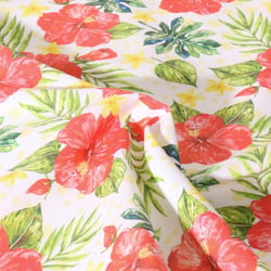 Tissu Coton imprimé Aloha Jardin Fleuris sur fond Blanc