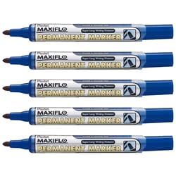 Lot de 5 marqueurs permanents pointe conique 2 mm - PENTEL - MAXIFLO NLF50 - Bleu