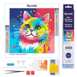Mini Diamond Painting Broderie Diamant Figured’Art 25x25cm toile entière roulée avec diamants ronds - Chat Abstrait Pop Art