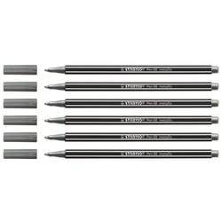 Lot de 6 feutres métallisés - pointe moyenne - STABILO - Argent - Pen 68 metallic