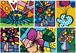 Puzzle 2000 pièces - Romero Britto - Collage: Flowers - Bluebird Puzzle