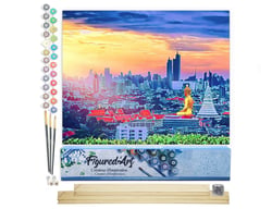 Peinture par Numéro Figured'Art - Buddha Bangkok - Kit de Loisir Créatif DIY Numéro d'Art Complet - 40x50cm toile roulée + châssis en bois à monter