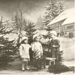 Lot de 4 serviettes en papier découpage collage 33 cm Sagen VINTAGE ENFANT SAPIN NEIGE